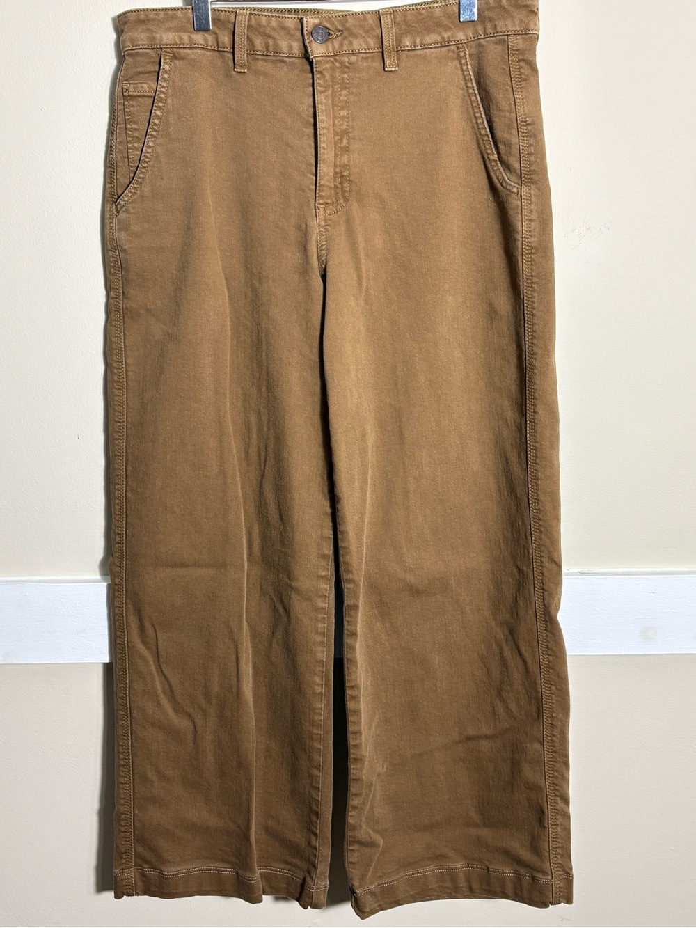 L.L.Bean Classic Fit Womens 12 Brown Wide Leg Utility Pants Stretch Cotton - Picture 2 of 9